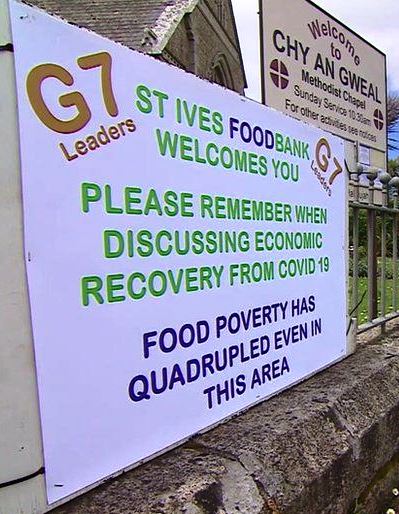 St Ives foodbank notice outside Methodist Chapel